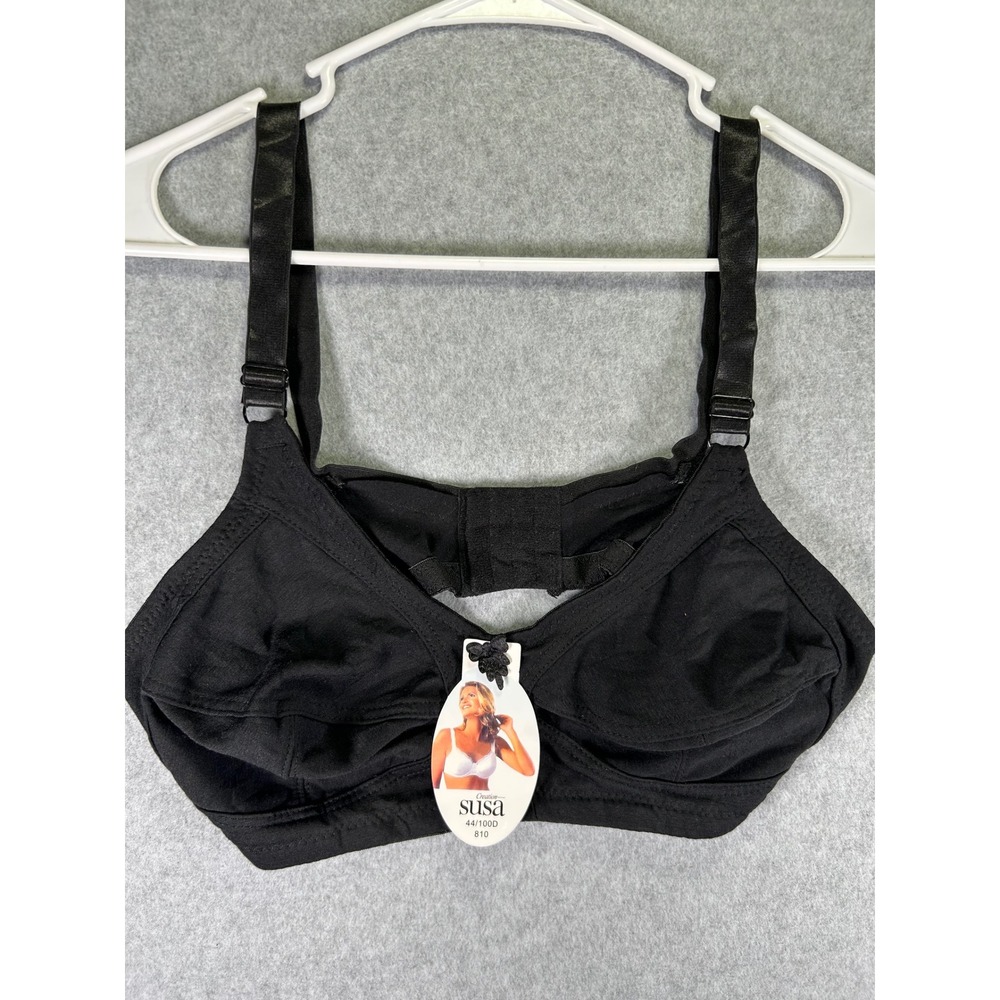 NWT Susa Creation Black Wireless Comfort Bra 44D 100D Unlined Soft Cup 810